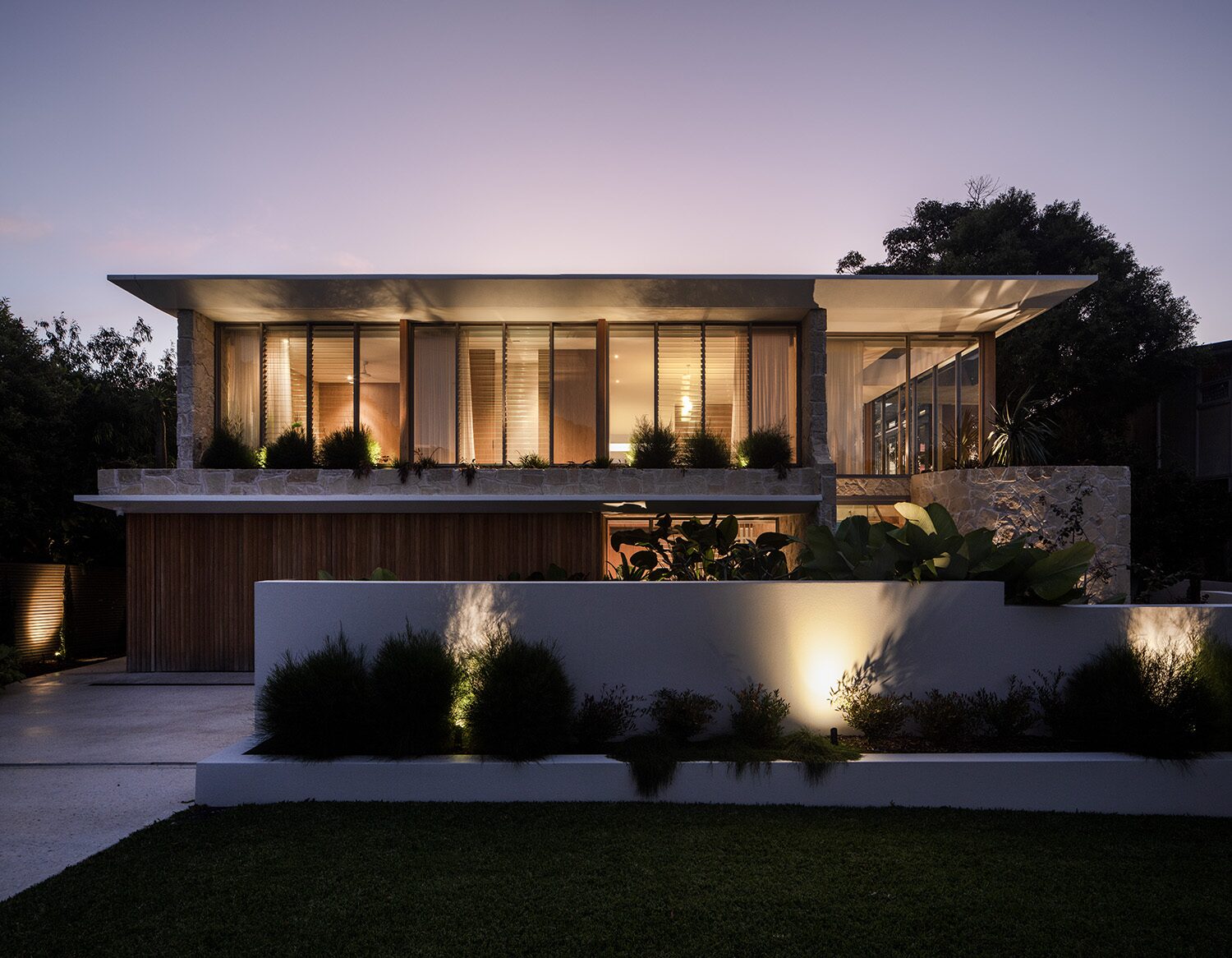 Allambi Terrace — dusk exterior, living room glow