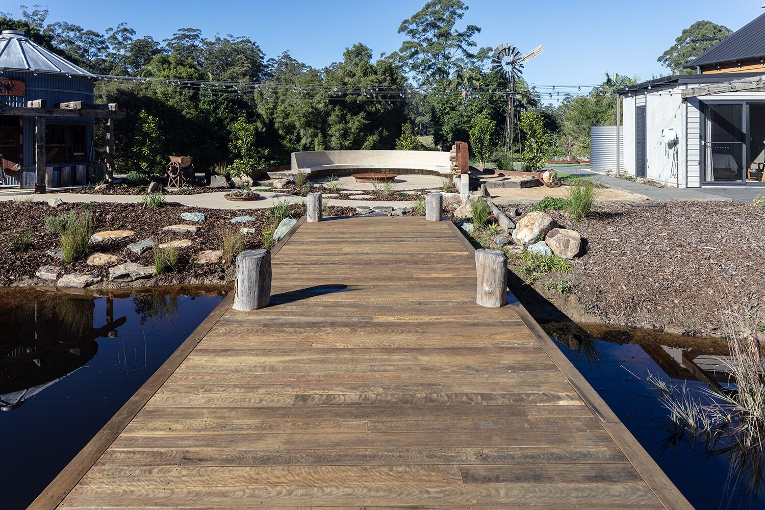 Arrowwood Acres — footbridge to the fire-pit lawn