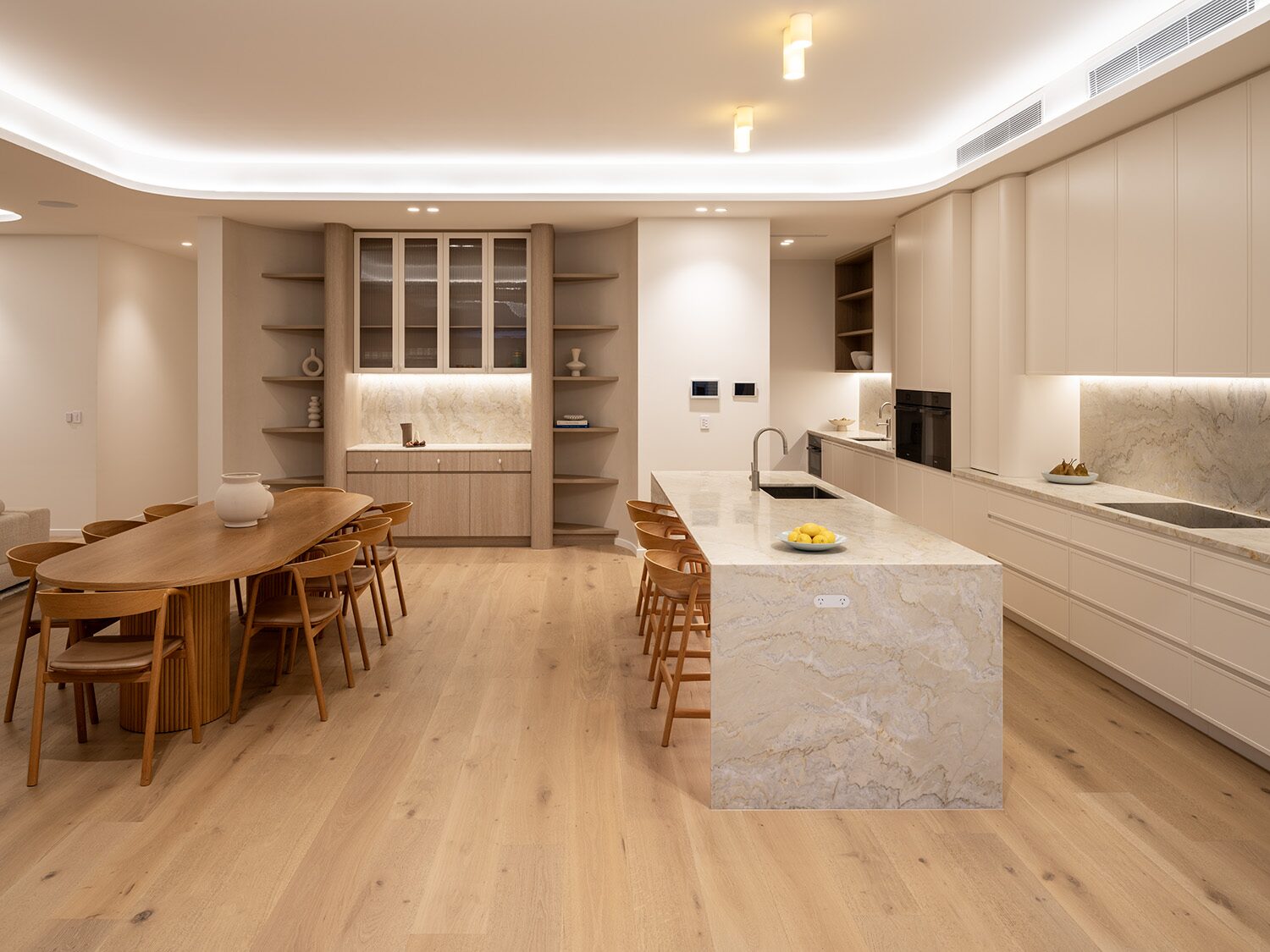 Canopus 2.0 — living and dining, built-in shelving