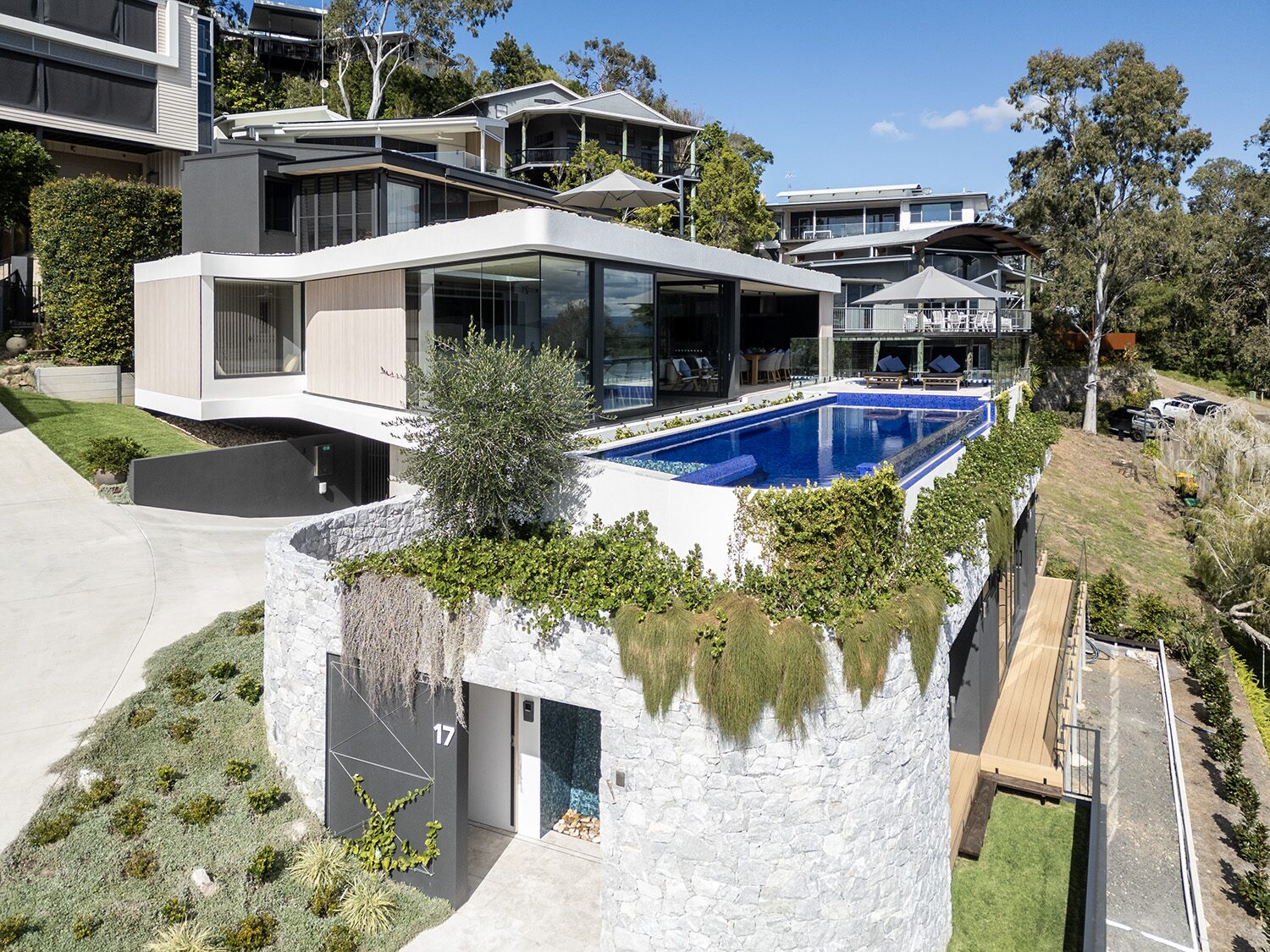 Pacific Heights — aerial view, rooftop pool and hillside setting