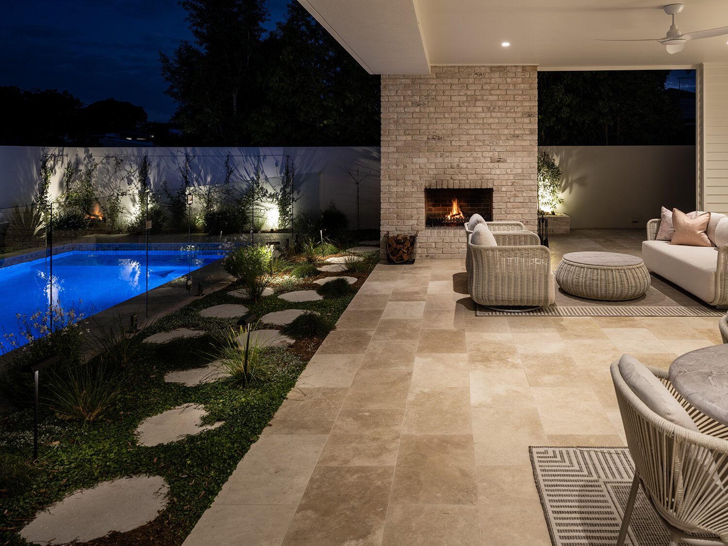 Pelham — alfresco and pool at dusk