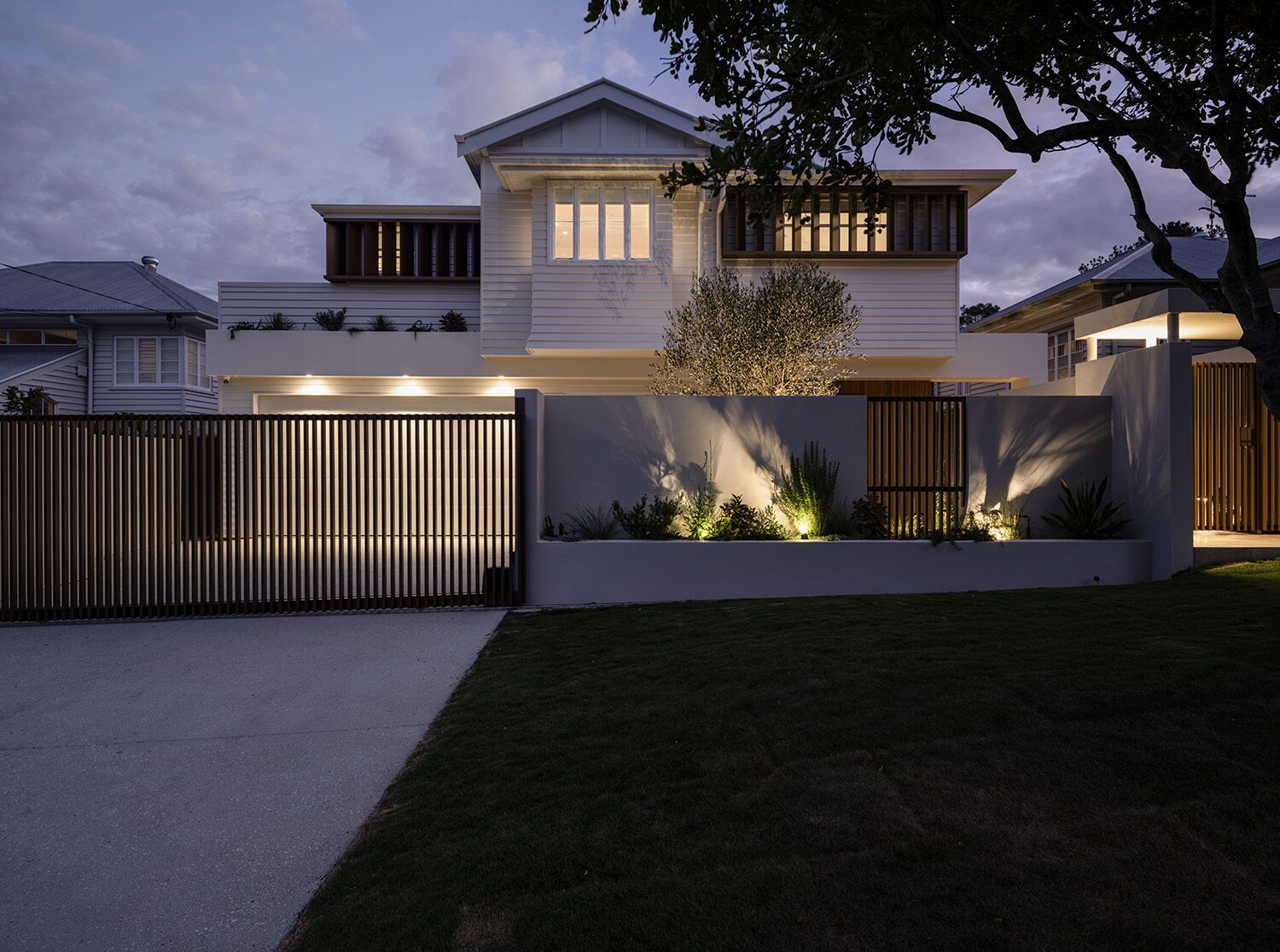 Pelham — front facade at dusk