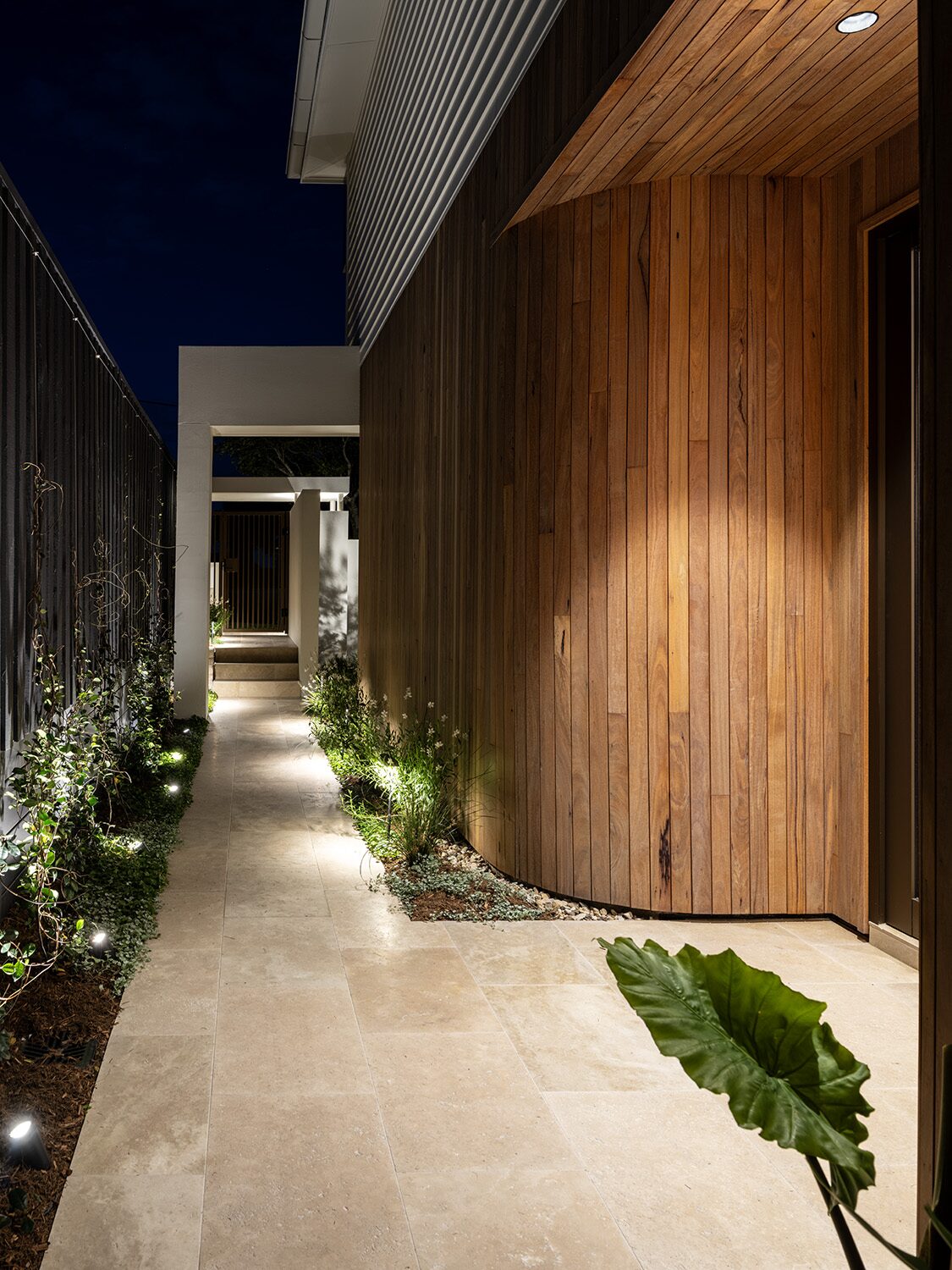 Pelham — side walkway at dusk, alternate angle